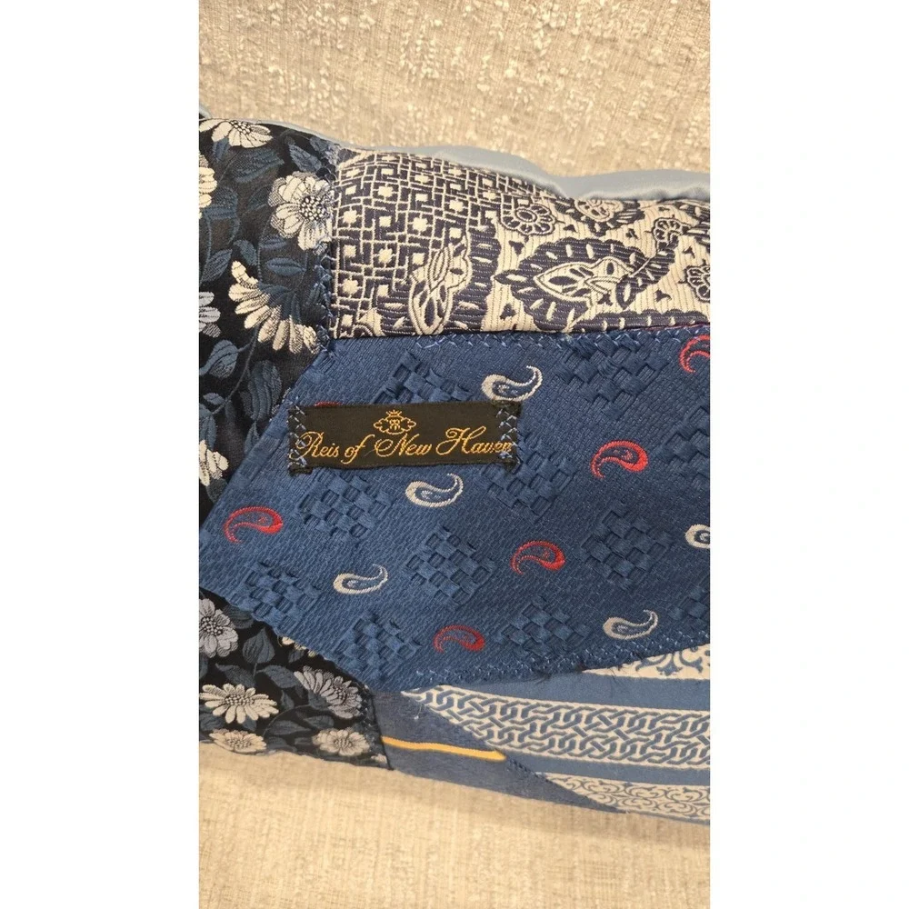 Handmade Upcycled Necktie Patchwork Lumbar Pillow – Reis of New Haven – Blue Mix